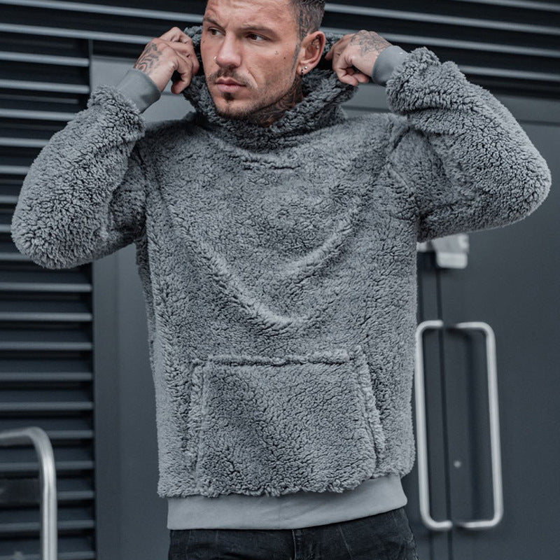 Fashion Solid Color Men's Long Sleeve Plush Hoodie