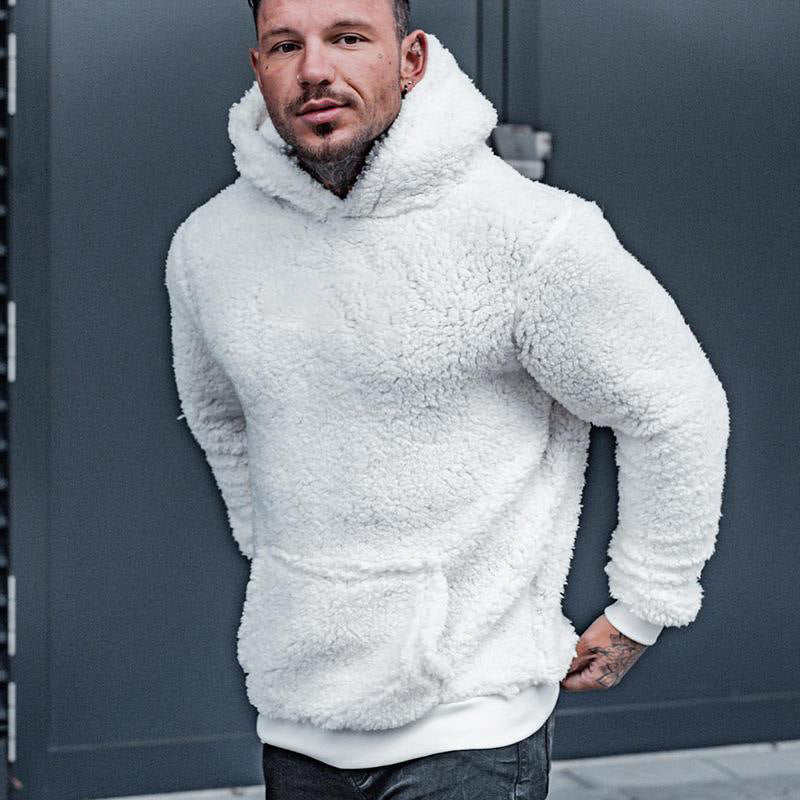 Fashion Solid Color Men's Long Sleeve Plush Hoodie
