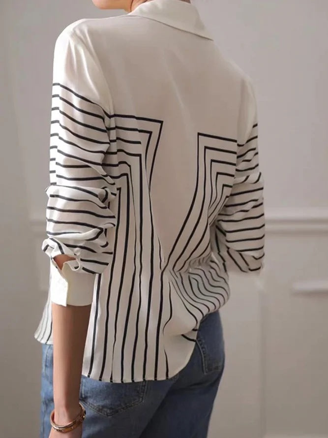 Autumn Striped Shirt Women's Long Sleeve Loose Silk Top