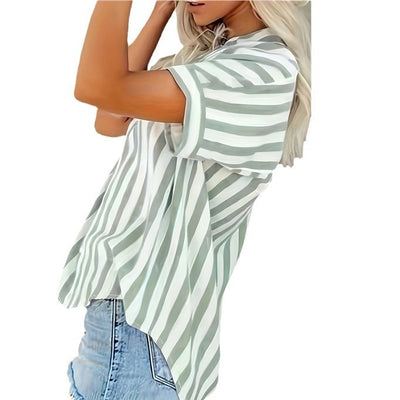 Fashion Elegant Comfortable Button Striped Plus Size Plump Girls Summer Shirt