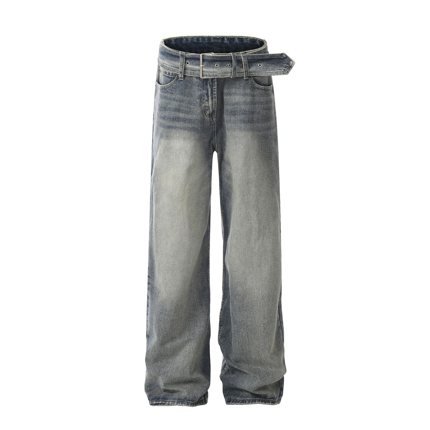 Washed Loose Wide Leg Large Hole Profile Tooling Ribbon Logging Jeans