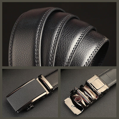 Men's Leather Automatic Buckle Two-layer Cowhide Embossed Belt