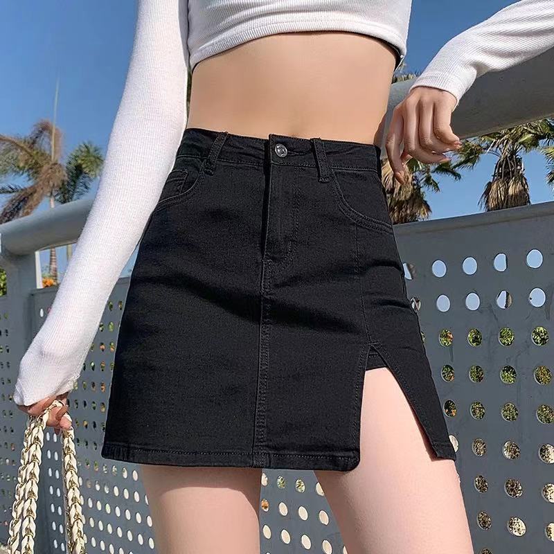 Summer New High Waist A- Line Slimming Sexy Slit Skirt