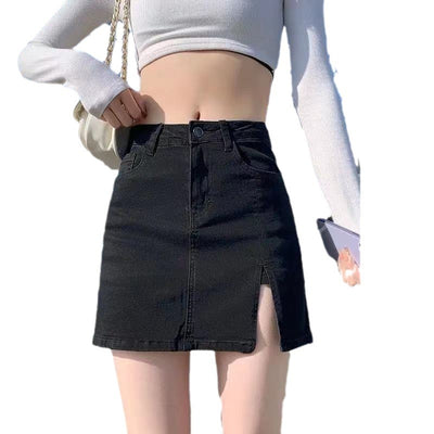 Summer New High Waist A- Line Slimming Sexy Slit Skirt