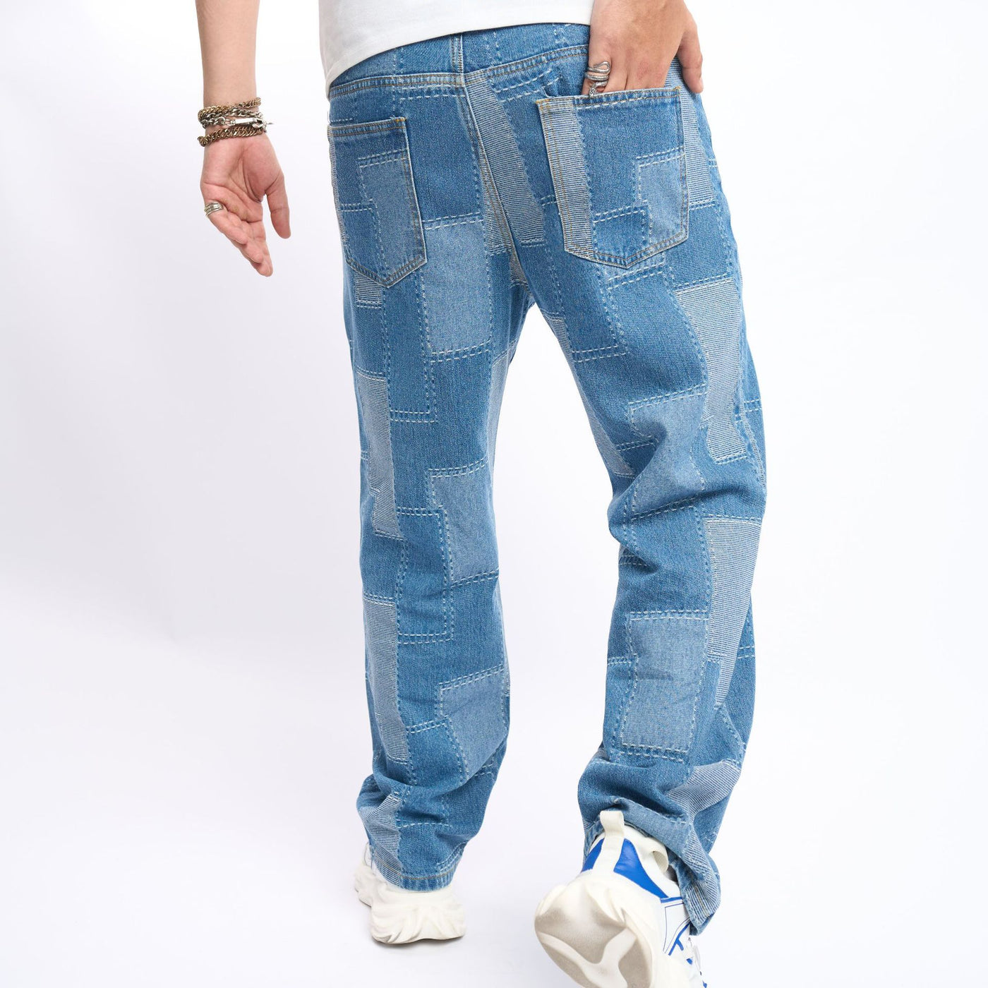 Brand Patch Stitch Elastic Jeans Men's