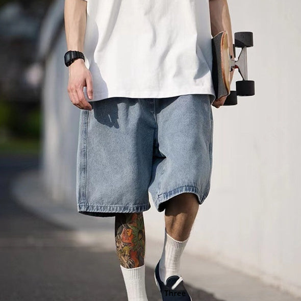 Japanese-style Retro Washed Baggy Denim Shorts