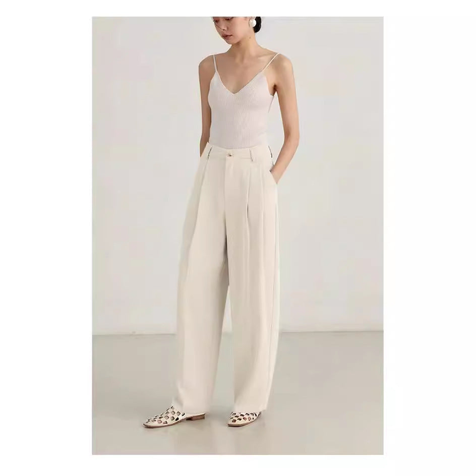 Simple Commute High Waist Slimming Draping Effect Suit Straight-leg Pants European And American