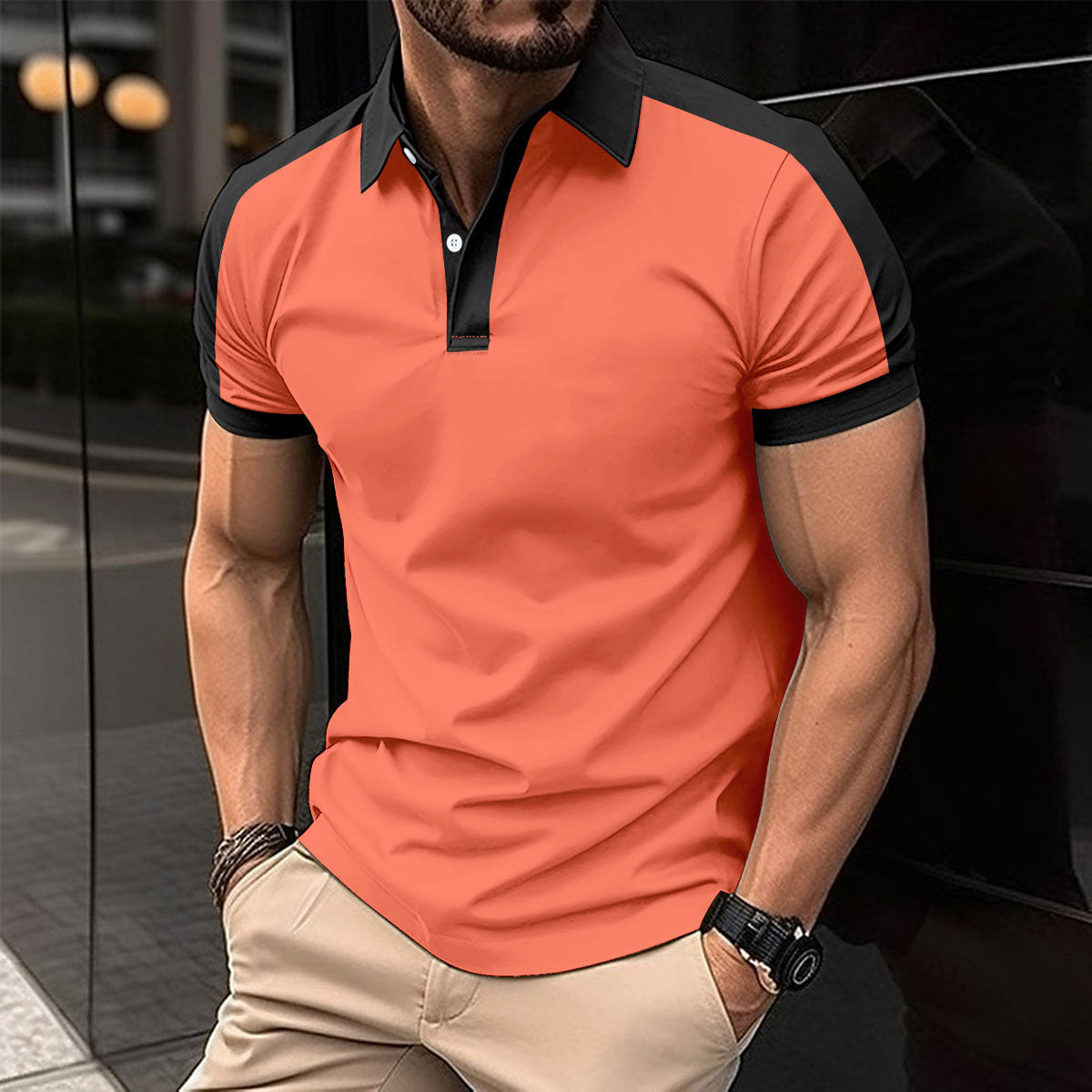 Men's Business Casual Raglan Short-sleeved Polo Shirt