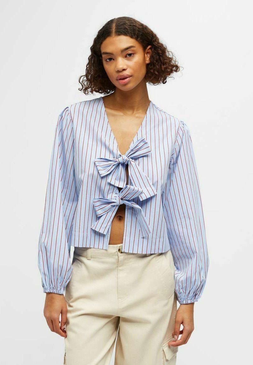 Fashion Inside-out Wear Bow Solid Color Pleating Long Sleeve Top