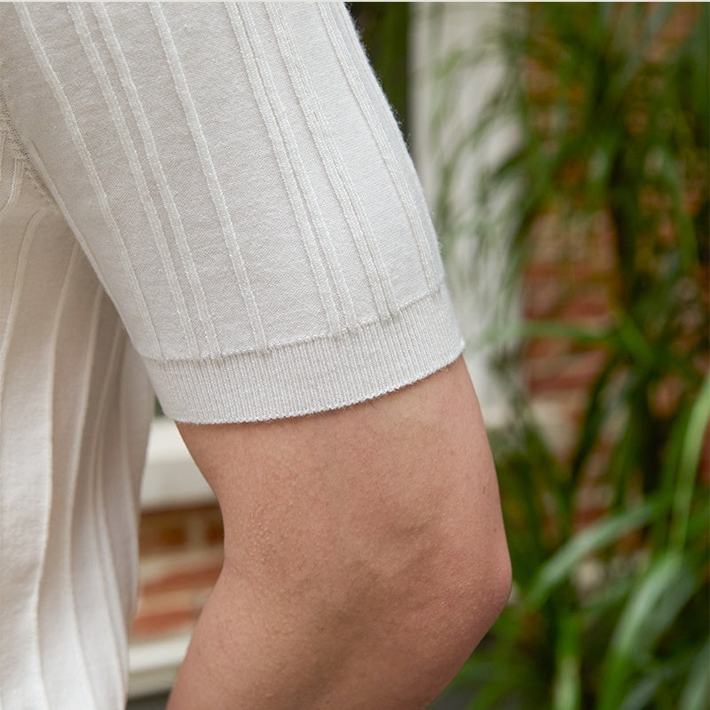 All-matching Slim Fit Sunken Stripe Knitwear Short Sleeve